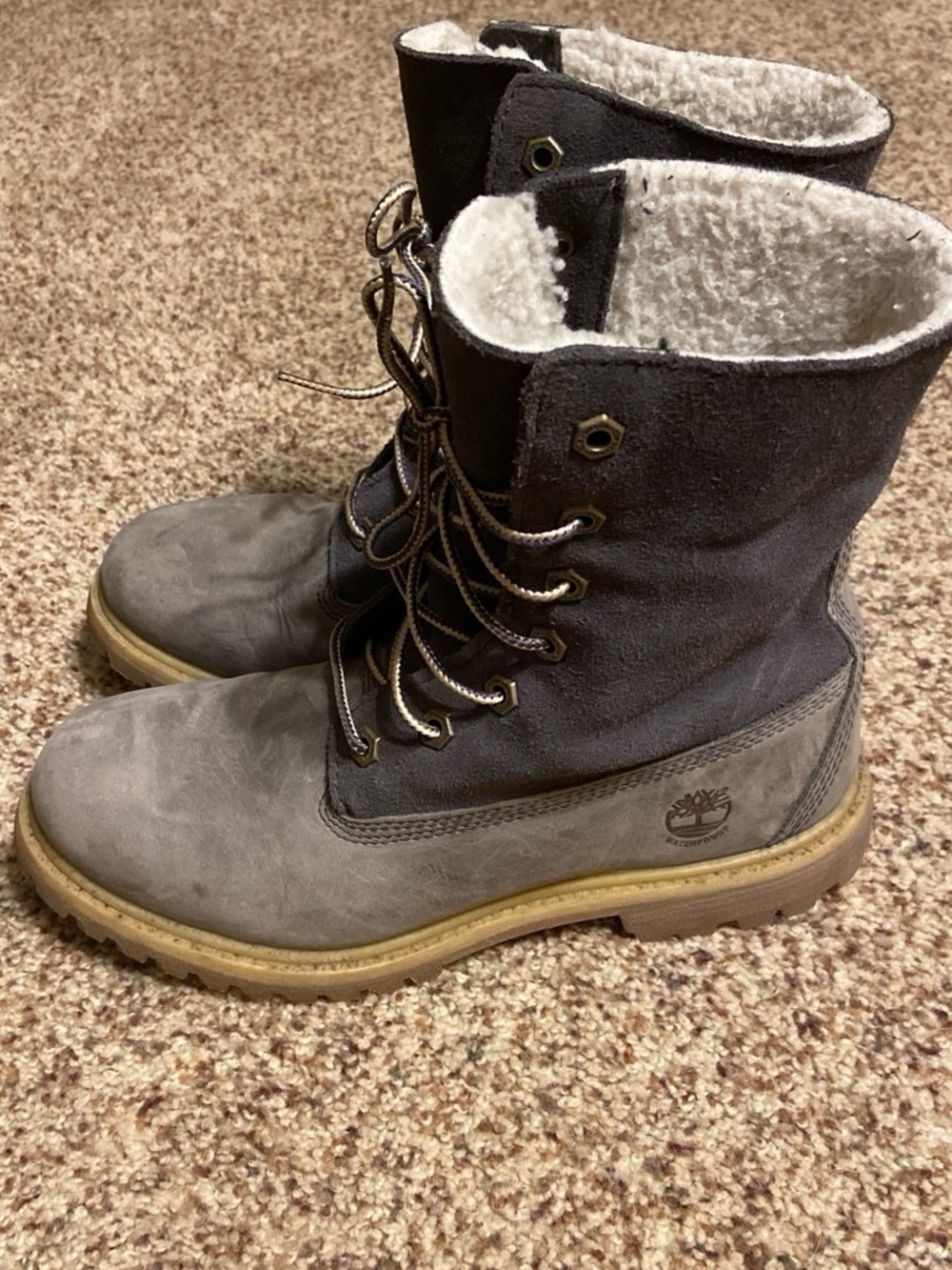 Timberland Gray Suede Sherpa-Lined Lace-Up Winter Boots
